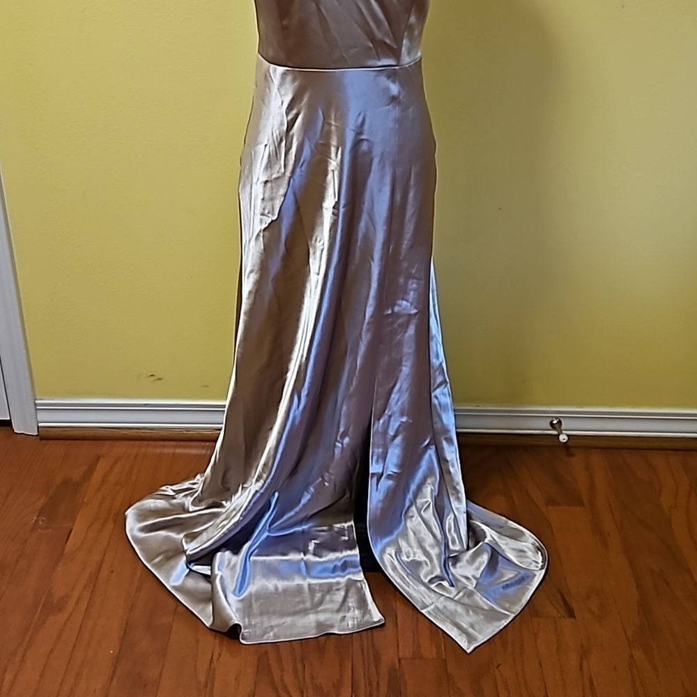 Birdy Grey Gold Satin Sleeveless Maxi Gown Slit Small - Picture 4 of 14